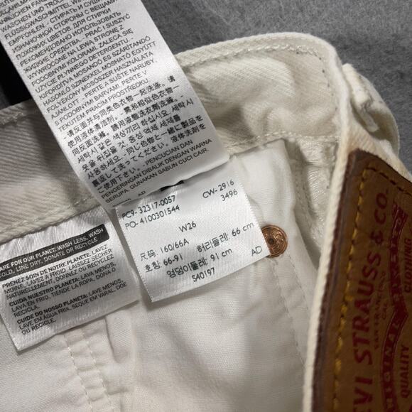 Levis 501 Cut-off‎ Shorts Womens 26 White High Rise Denim Button Fly Raw Hem - Picture 8 of 10